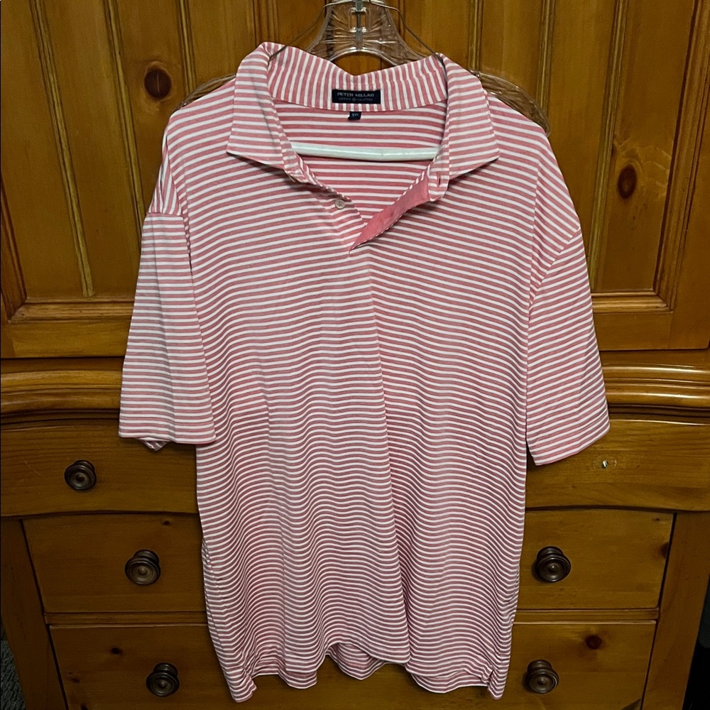 Peter Millar Pink and White Striped Polo Shirt